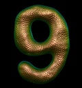 Number 9 nine made of natural gold snake skin texture isolated on black