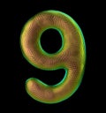 Number 9 nine made of natural gold snake skin texture isolated on black