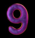 Number 9 nine made of natural purple snake skin texture isolated on black