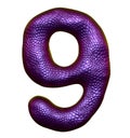 Number 9 nine made of natural purple snake skin texture isolated on white