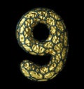 Number 9 nine made of natural snake skin texture isolated on black background. 3d