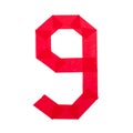 Number nine made from red scotch tape on a white background Royalty Free Stock Photo