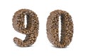 Number 9 nine and number 0 zero four from coffee bean isoilated on white. Coffee alphabet font Royalty Free Stock Photo
