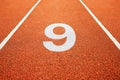 Number nine on running track Royalty Free Stock Photo