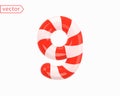 Number 9. Number Nine sign white intertwined with red ribbon. 3d Numeral as Candy Cane in cartoon style. Realistic glossy object Royalty Free Stock Photo