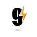 Number nine 9 Thunder Bolt Logo Design