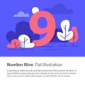 Sequential number, number nine, top chart concept, night sky, flat illustration Royalty Free Stock Photo