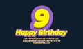 Number nine year celebration birthday font 3d yellow purple design