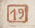 Number 19 wall sign Royalty Free Stock Photo