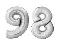 Number 98 ninety eight made of silver inflatable balloons isolated on white background