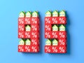 Number Ninety Five With Miniature Houses And Red Percentage Blocks. Royalty Free Stock Photo