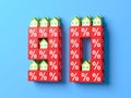 Number Ninety With Miniature Houses And Red Percentage Blocks. Royalty Free Stock Photo