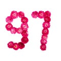 Number 97 from flowers of a red and pink rose on a white background. Typographic element for design. Royalty Free Stock Photo