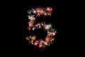 Number 5. Number alphabet made of real fireworks. See other numb Royalty Free Stock Photo