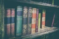 A number of old books in the library on the bookshelf Royalty Free Stock Photo