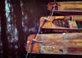 Number of old wooden punts moored up at the Head of the River in Oxford Royalty Free Stock Photo