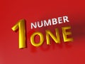 Number one badge logo design - 3d render. Golden & silvered text on red background. Bitmap raster banner.