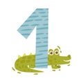 Number 1 and one crocodile. Vector illustration on a white background. Royalty Free Stock Photo