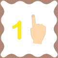 Number 1 one, educational card, learning counting with fingers Royalty Free Stock Photo