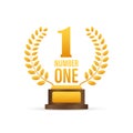 Number one for game design. Award ribbon gold icon number. Contest achievement. Winner banner. Vector stock illustration