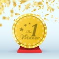 Number one gold trophy award . Winner sign. Vector illustration. Royalty Free Stock Photo