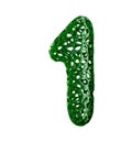 Number 1 one made of green plastic with abstract holes isolated on white background. 3d