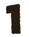 Number 1 one made of ground coarse coffee isolated on white. Flat lay, top view Royalty Free Stock Photo