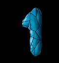 Number 1 one made of low poly style blue color plastic isolated on black background. 3d