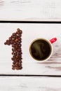 Number one made of roasted coffee beans. Royalty Free Stock Photo