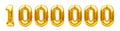 Number 1000000 one million made of golden inflatable balloons isolated on white. Helium balloons, gold foil numbers. Party Royalty Free Stock Photo