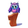 Number one and the owl in cartoon style Royalty Free Stock Photo