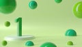 Number one on a pedestal web banner. Green 3d numbers with podium for celebration. Royalty Free Stock Photo
