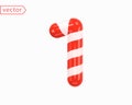 Number 1. Number One sign white intertwined with red ribbon. 3d Numeral as Candy Cane in cartoon style. Realistic glossy object Royalty Free Stock Photo