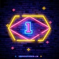 Number One symbol neon sign vector. First, Number One template neon icon, light banner, neon signboard, nightly bright advertising