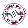 NUMBER ONE, text on pink-black grungy postal stamp Royalty Free Stock Photo