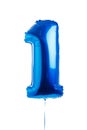 number one year blue balloon, first birthday, isolated on white Royalty Free Stock Photo