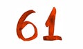 The number 61, painted with a brush in watercolor. Vintage symbol
