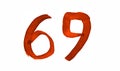 The number 69, painted with a brush in watercolor. Vintage symbol