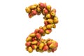 Number 2 from pears, 3D rendering Royalty Free Stock Photo