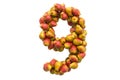 Number 9 from pears, 3D rendering Royalty Free Stock Photo