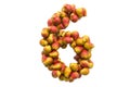 Number 6 from pears, 3D rendering Royalty Free Stock Photo