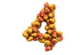 Number 4 from pears, 3D rendering Royalty Free Stock Photo