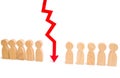 A number of people and a red arrow separating them. The concept is the division of the collective, the division of the social clas Royalty Free Stock Photo