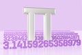 The number pi together with the queue of numbers 314 for math abstract in the form of a bridge. Education blue background or