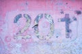 Number 2 0 1 on a pink wall, two hundred and one Royalty Free Stock Photo