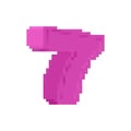 7 number pixel art. cartoon font. 8 bit Seven numeral Children alphabet. Pixelate vector illustration