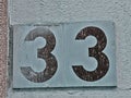 Number plate. Close up view. Number thirty-three Royalty Free Stock Photo