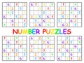 Number puzzles funny sudoku set vector illustration Royalty Free Stock Photo