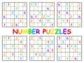 Number puzzles - six sudoku set vector illustration