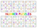 Number puzzles sudoku set for kids vector illustration